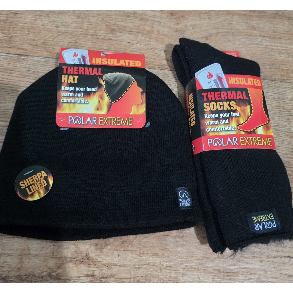 Polar Extreme Men’s Insulated Thermal Socks/Hat Black (Men’s Shoe Sizes 6-12)